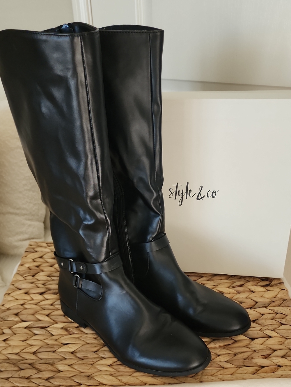 Style & Co. Black Kindall Knee-High Buckle Riding Boots